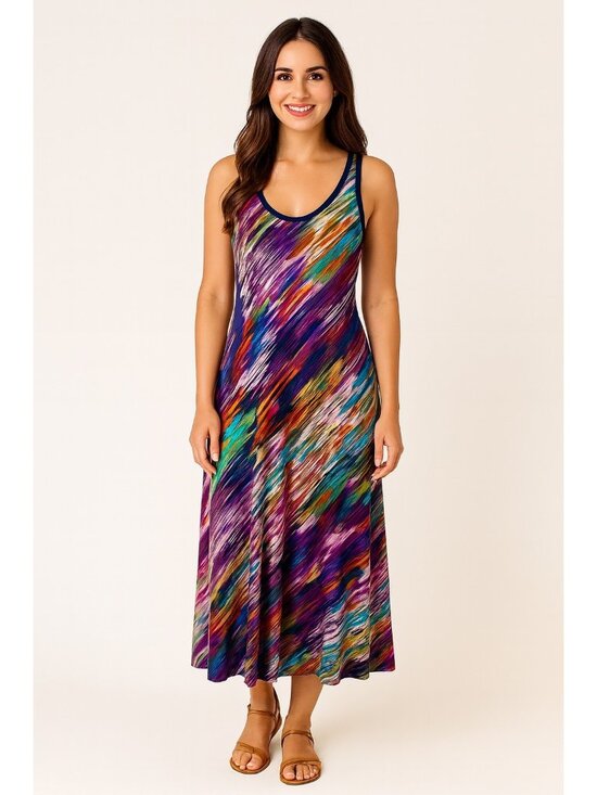 Calvin Klein Dresses & Skirts - Calvin Klein Multicolor Watercolor Abstract Maxi Dress 8 Stretch Jersey Flowy
